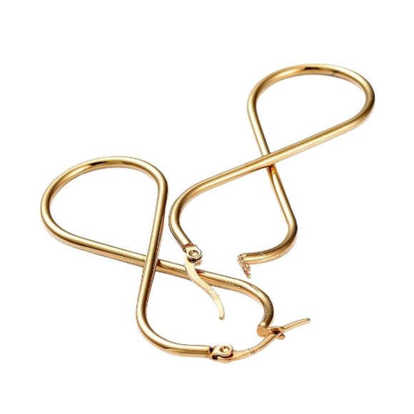 Twisted Double Hoop Pierced Earrings Gold Tone Vintage Long Thin Band Stainless - Picture 3 of 10